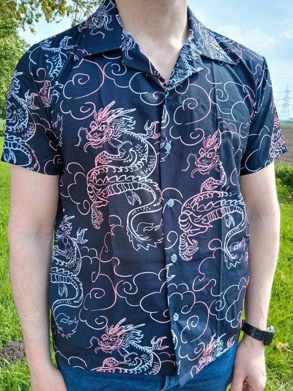 Mens Pink White Dragon Black Short Sleeve Large T Shirt Summer Holiday Travel Size Large