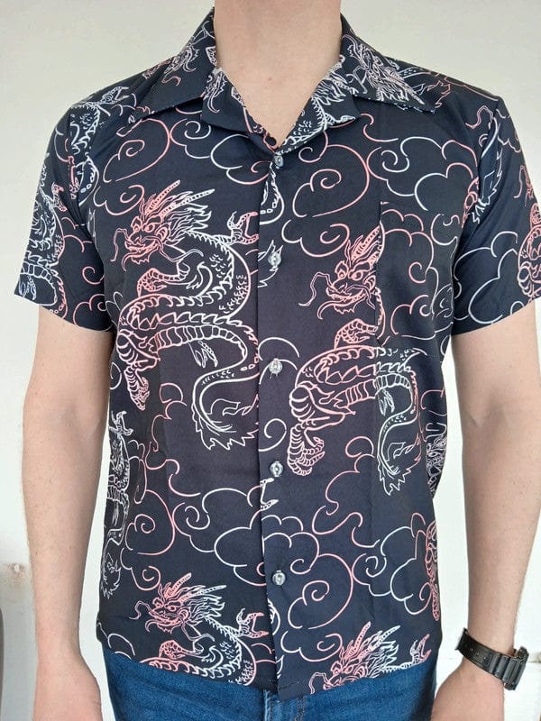 Mens Pink White Dragon Black Short Sleeve Large T Shirt Summer Holiday Travel Size Large