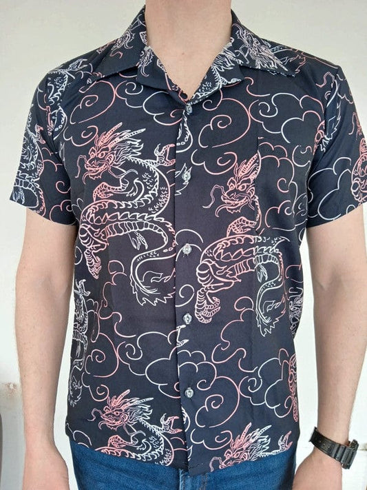 Mens Pink White Dragon Black Short Sleeve Large T Shirt Summer Holiday Travel Size Large