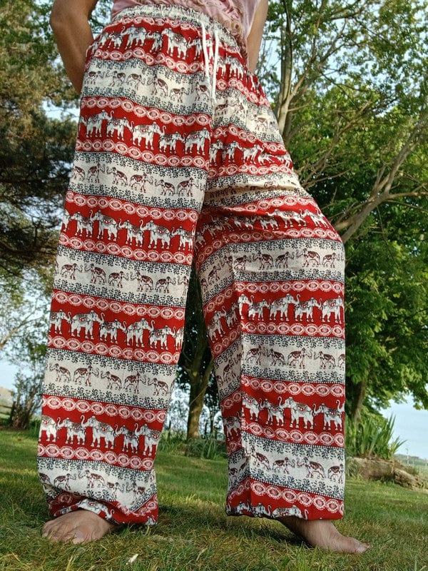 Mens Womens Ladies Thailand Elephant Harem Pants Red Beige Hippy Summer Trousers