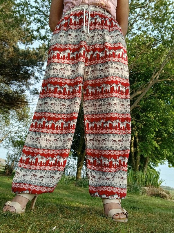 Mens Womens Ladies Thailand Elephant Harem Pants Red Beige Hippy Summer Trousers