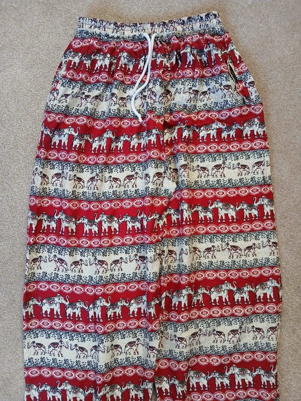 Mens Womens Ladies Thailand Elephant Harem Pants Red Beige Hippy Summer Trousers