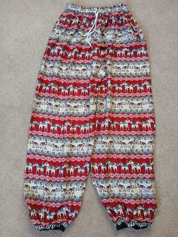 Mens Womens Ladies Thailand Elephant Harem Pants Red Beige Hippy Summer Trousers
