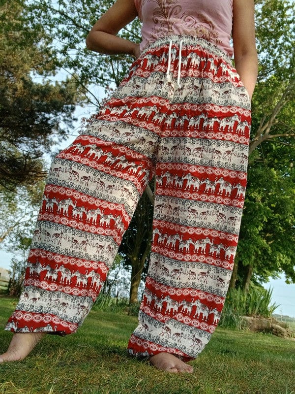 Mens Womens Ladies Thailand Elephant Harem Pants Red Beige Hippy Summer Trousers