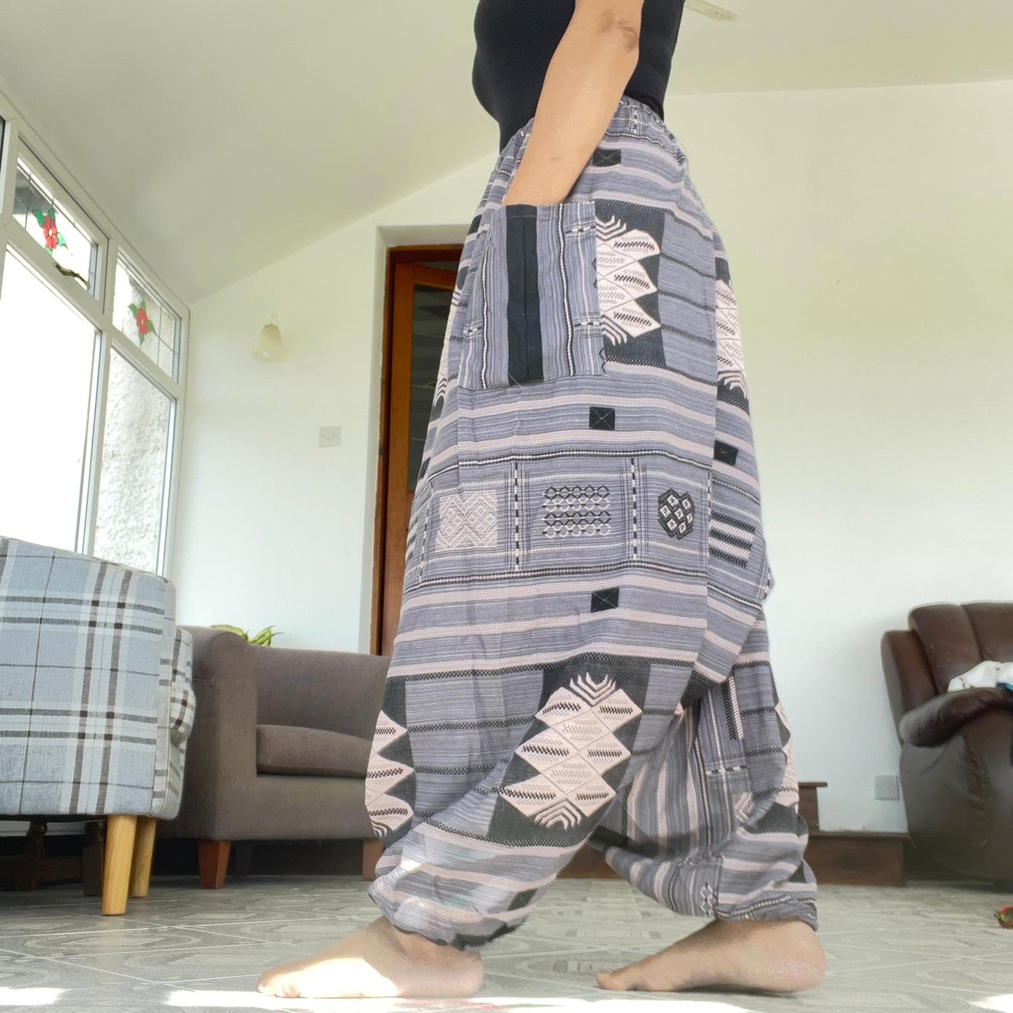 Mens Womens Thai Harem Pants Genie Gypsy Aladdin Hippie Yoga Cotton Trousers