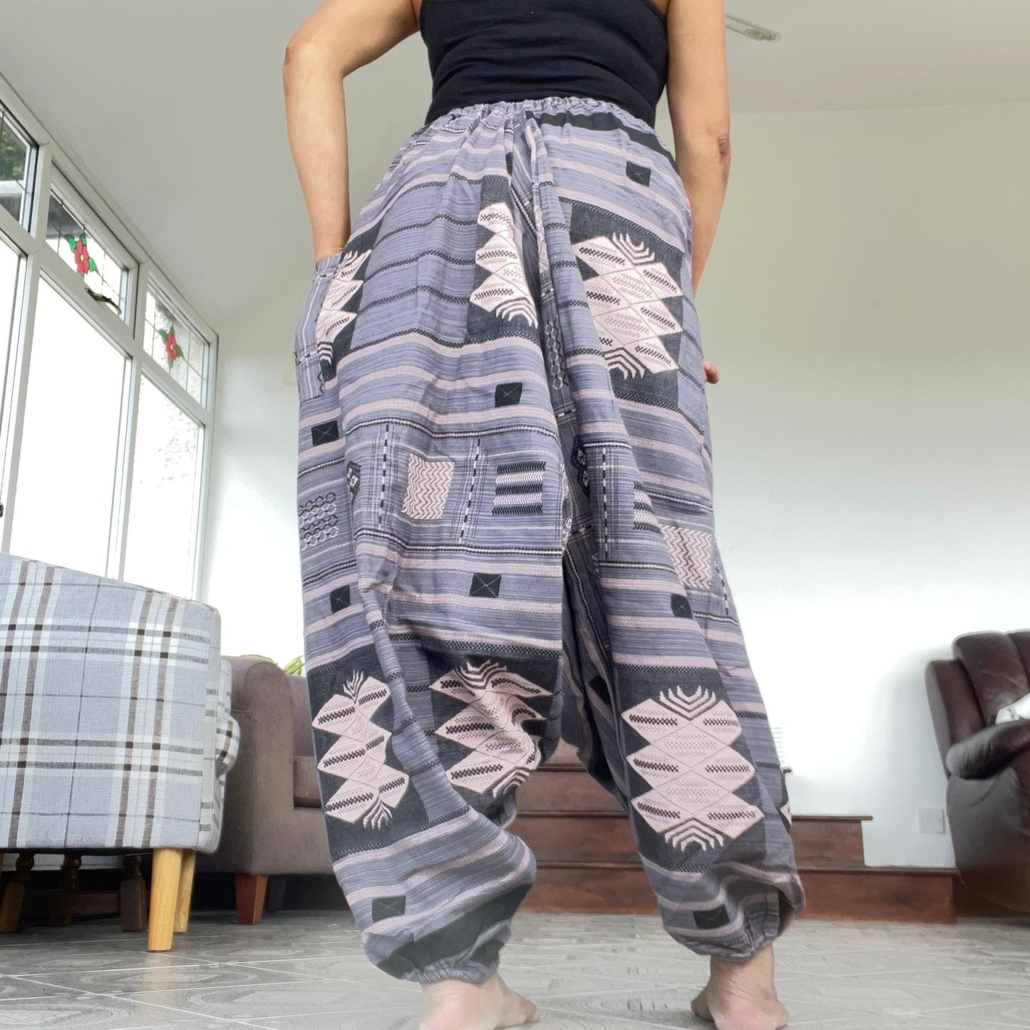 Mens Womens Thai Harem Pants Genie Gypsy Aladdin Hippie Yoga Cotton Trousers