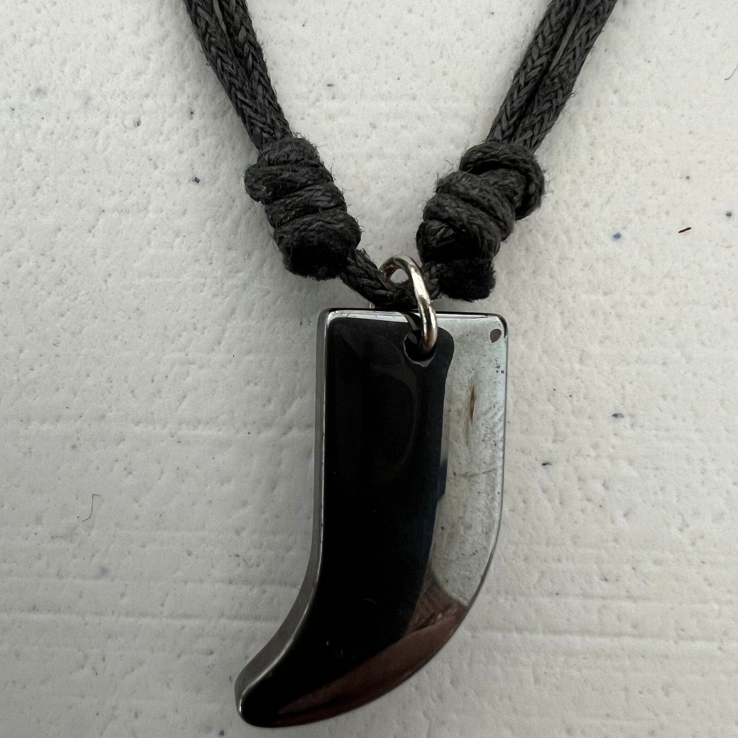 Metal Fang Tooth Tusk Pendant Necklace Black Cord Chain Surf Choker Wolf Amulet