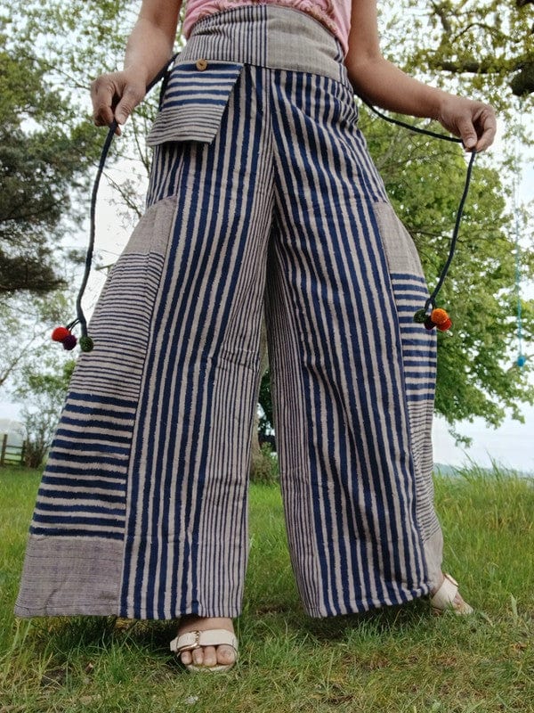 Navy Beige Baggy Wide Leg Harem Gypsy Pants Hippy Trousers Naka Palazzo Bohemian