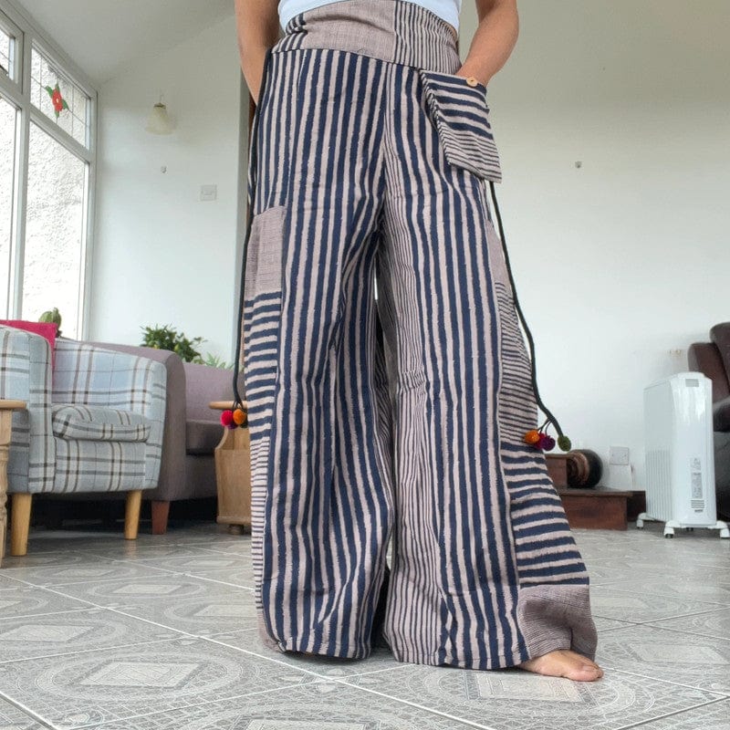 Navy Beige Baggy Wide Leg Harem Gypsy Pants Hippy Trousers Naka Palazzo Bohemian