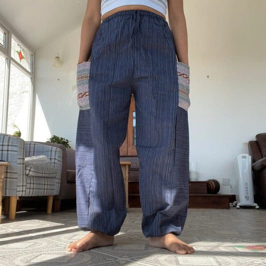 Navy Blue Summer Trousers Cotton Wide Leg Thailand Harem Pants Yoga Mens Womens
