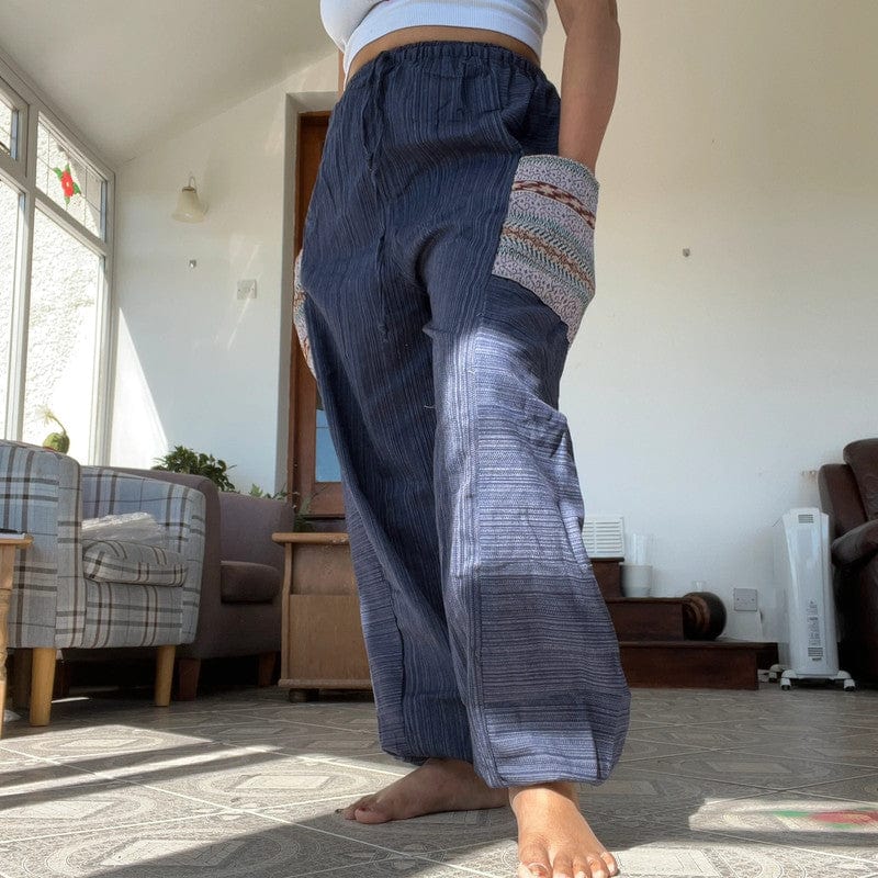 Navy Blue Summer Trousers Cotton Wide Leg Thailand Harem Pants Yoga Mens Womens