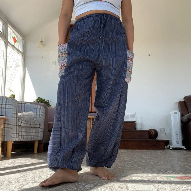 Navy Blue Summer Trousers Cotton Wide Leg Thailand Harem Pants Yoga Mens Womens