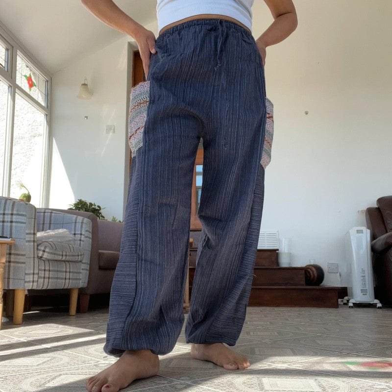 Navy Blue Summer Trousers Cotton Wide Leg Thailand Harem Pants Yoga Mens Womens