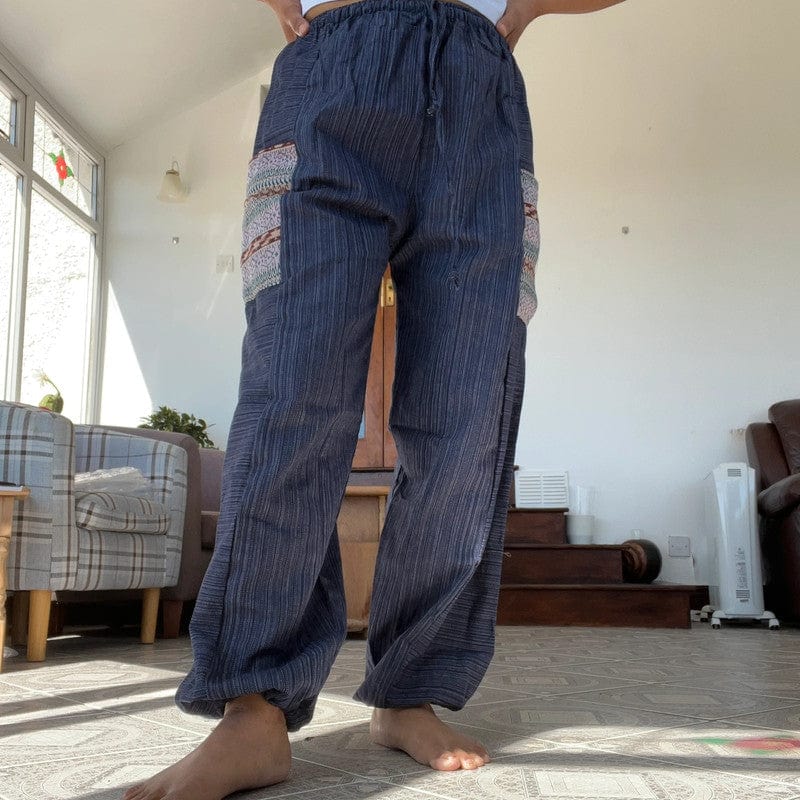 Navy Blue Summer Trousers Cotton Wide Leg Thailand Harem Pants Yoga Mens Womens