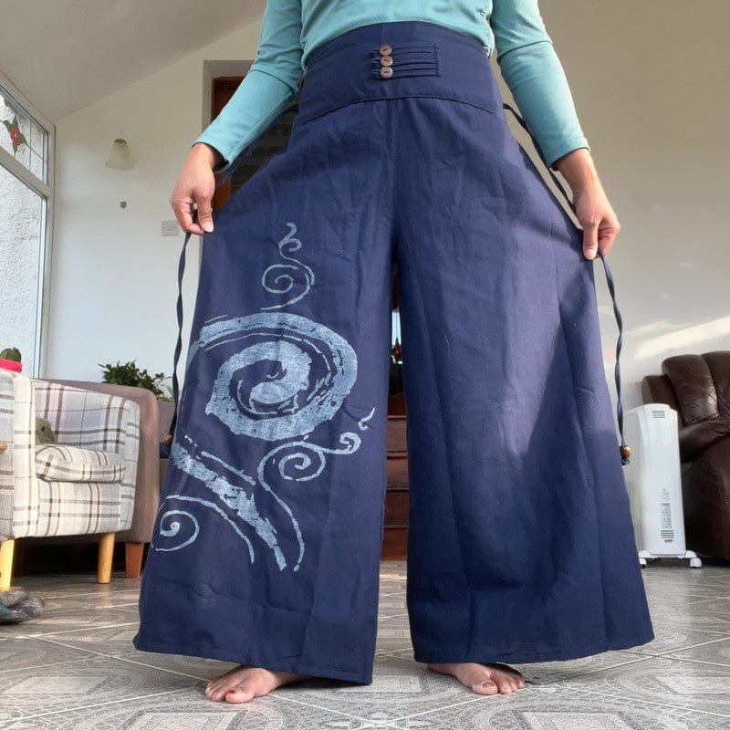Navy Blue Wide Leg Palazzo Harem Pants Womens Ladies Baggy Thai Summer Trousers