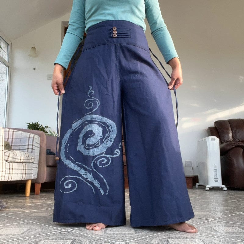 Navy Blue Wide Leg Palazzo Harem Pants Womens Ladies Baggy Thai Summer Trousers
