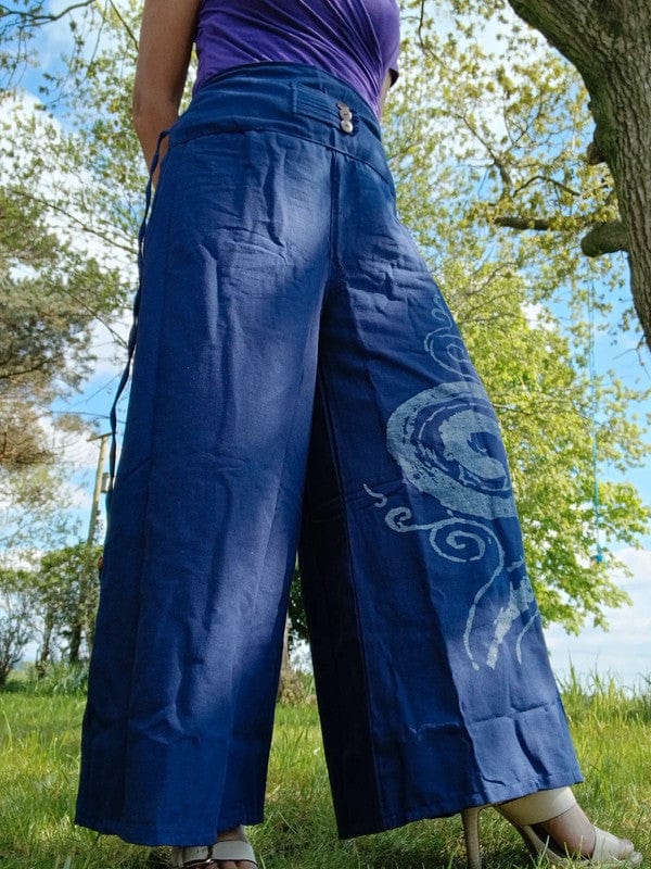 Navy Blue Wide Leg Palazzo Harem Pants Womens Ladies Baggy Thai Summer Trousers