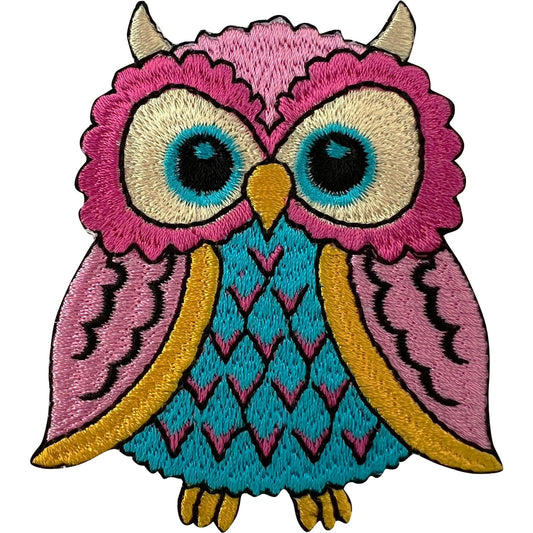 Owl Patch Iron Sew On Clothes Jacket Coat Bag Pink Blue Yellow Embroidered Badge