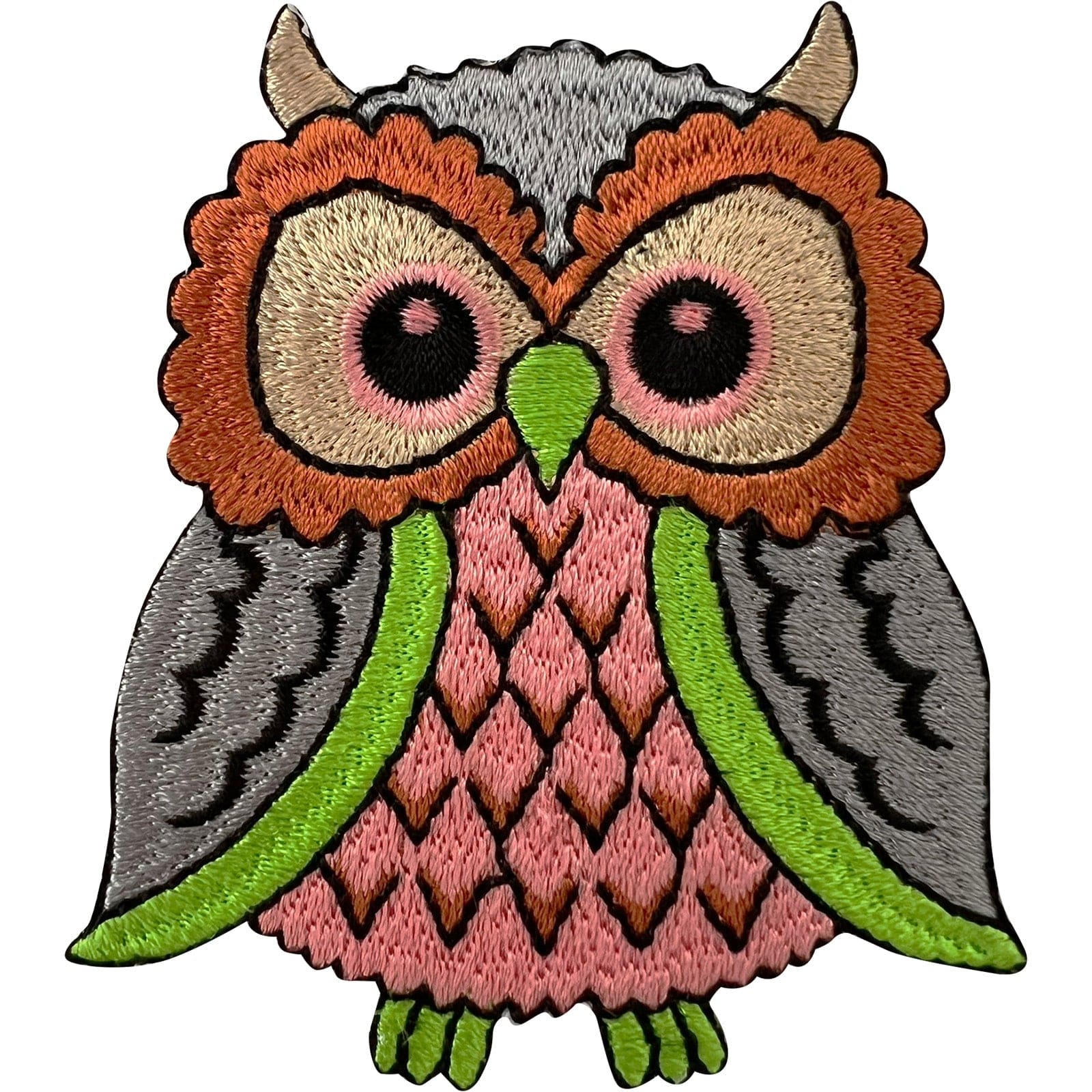 Owl Patch Iron Sew On Clothing Bags Hats Grey Green Pink Brown Embroidered Badge