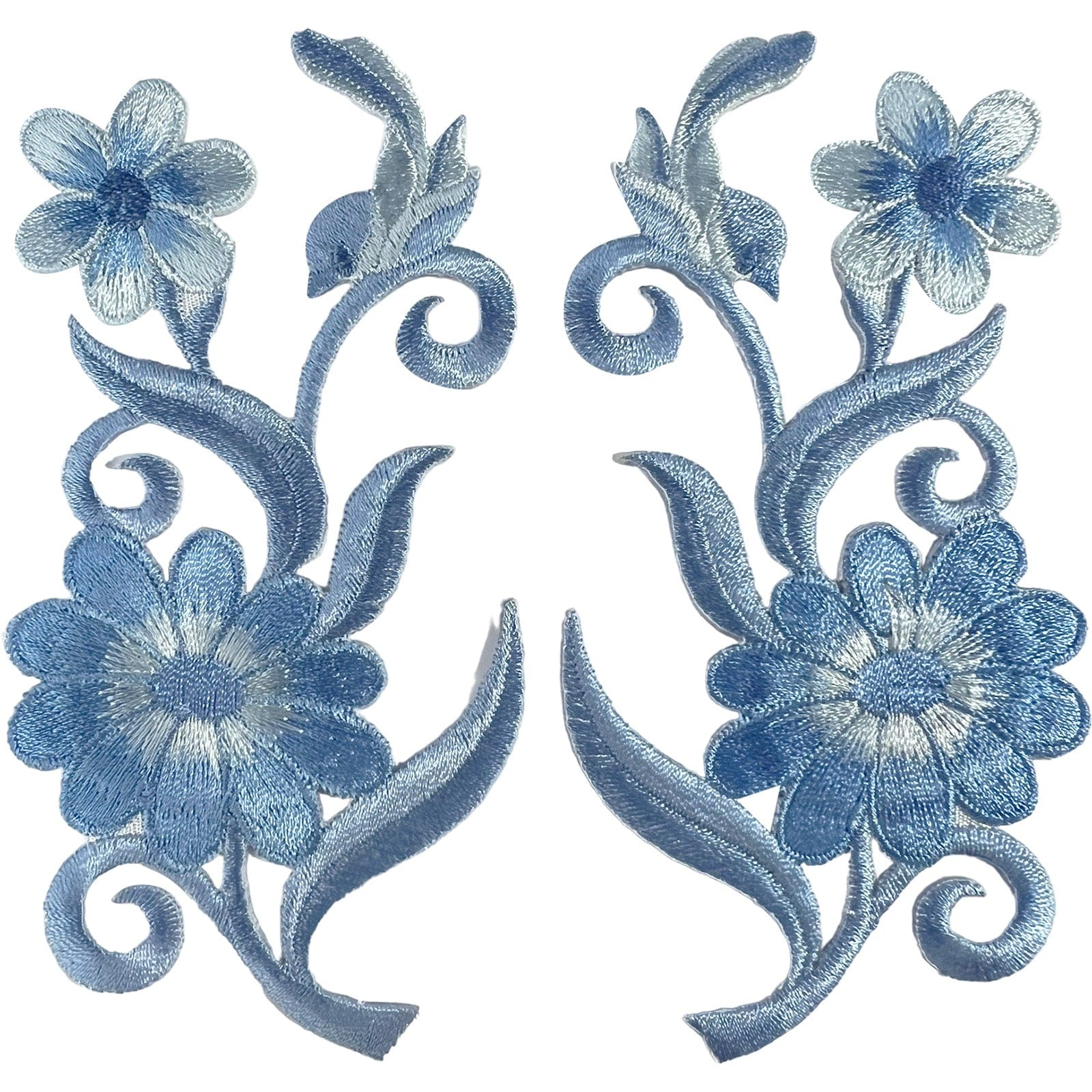 Pair of Blue Bird Flower Patches Iron On Sew On T Shirt Sweater Jeans Jacket Bag
