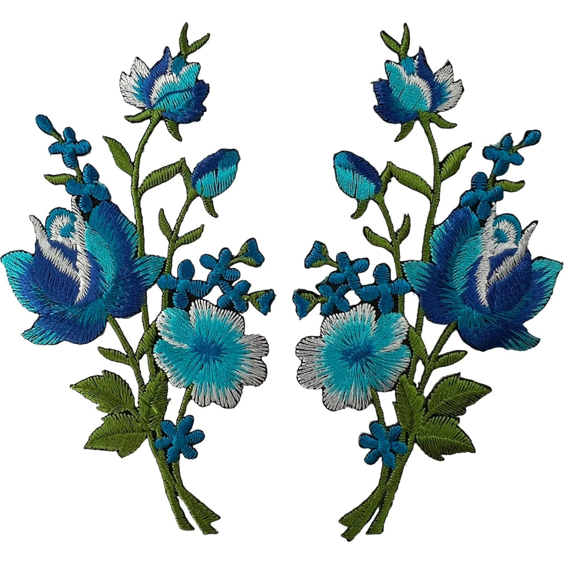 Pair of Blue Rose Flower Patches Iron Sew On Clothing Patch Embroidere