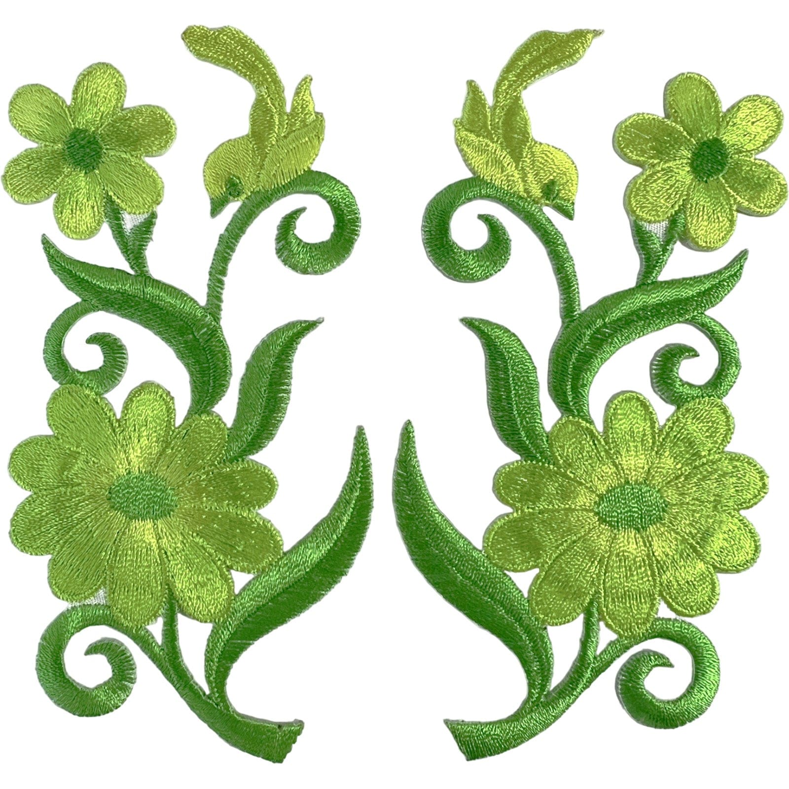 Pair of Green Bird Flower Patches Iron On Sew On Clothes Embroidered Patch Badge