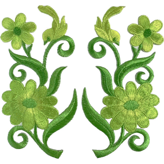 Pair of Green Bird Flower Patches Iron On Sew On Clothes Embroidered Patch Badge