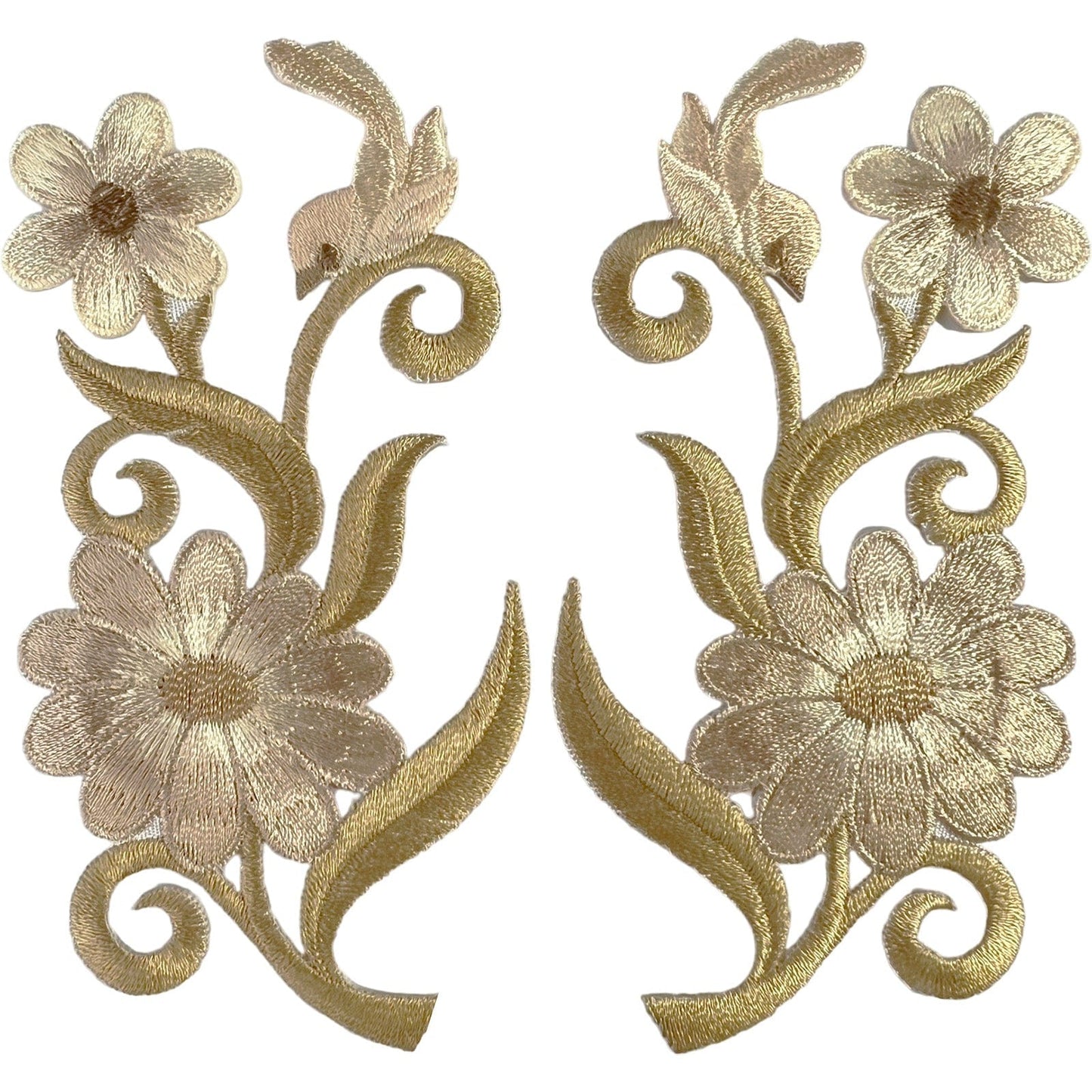 Pair of Khaki Beige Bird Flower Patches Iron Sew On T Shirt Sweater Jeans Jacket