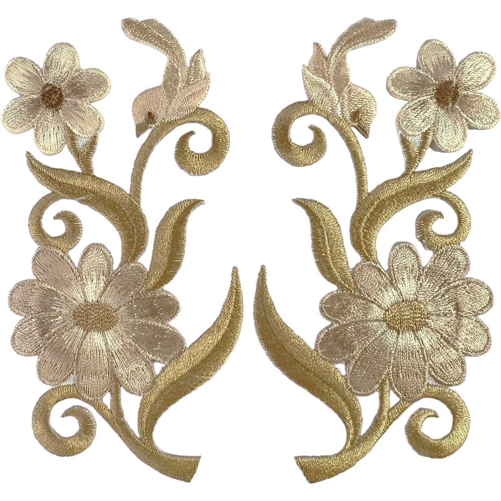 Pair of Khaki Beige Bird Flower Patches Iron Sew On T Shirt Sweater Jeans Jacket