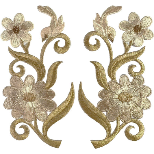 Pair of Khaki Beige Bird Flower Patches Iron Sew On T Shirt Sweater Jeans Jacket