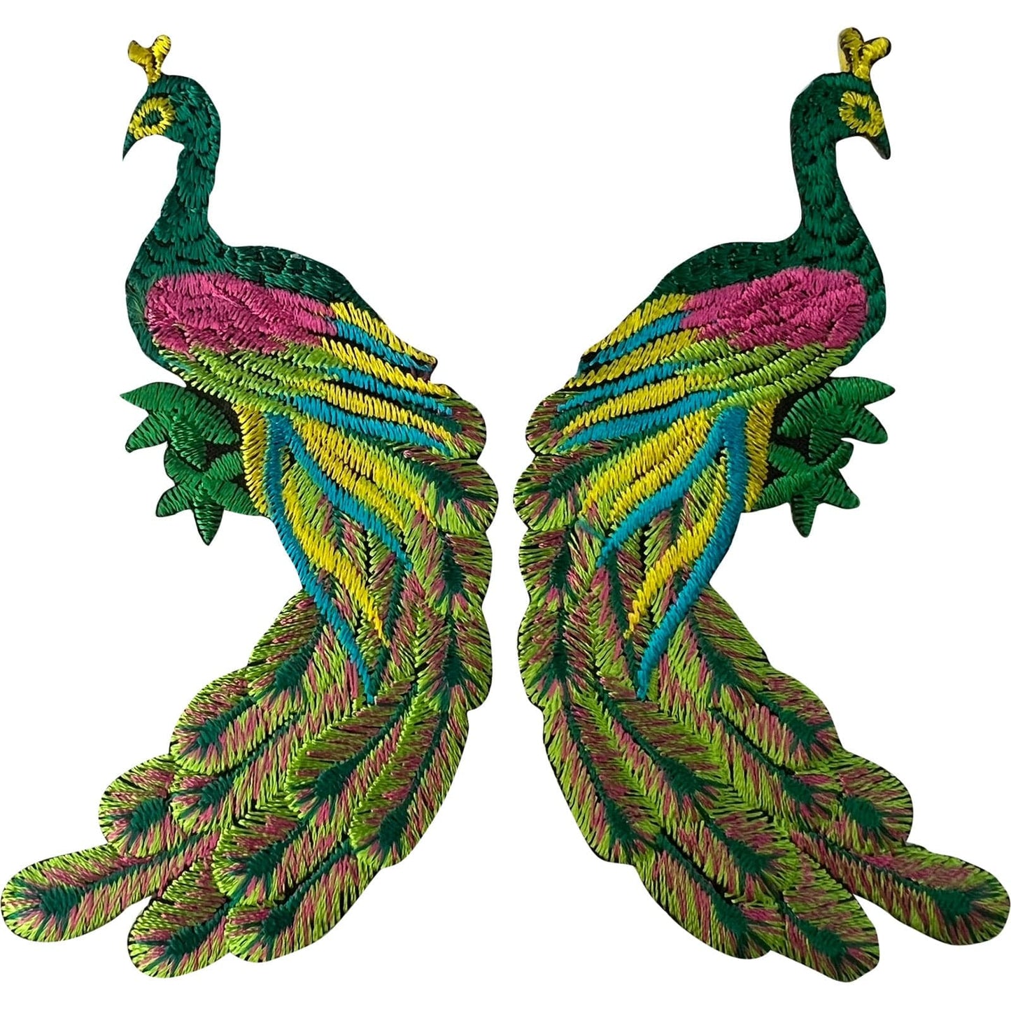 Pair of Peacock Patches Iron Sew On Clothes Bag Embroidered Badges Decals Motifs