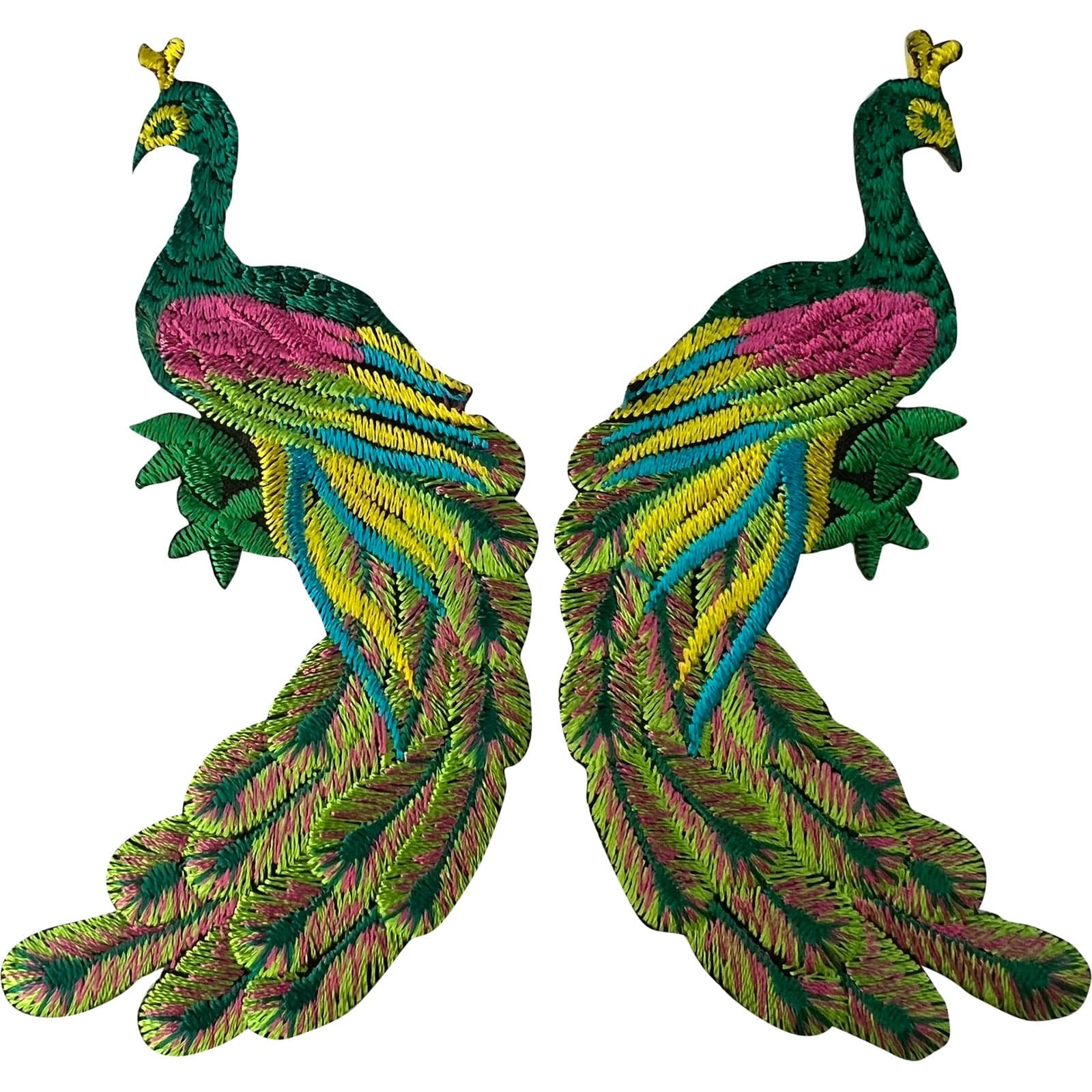 Pair of Peacock Patches Iron Sew On Clothes Bag Embroidered Badges Decals Motifs