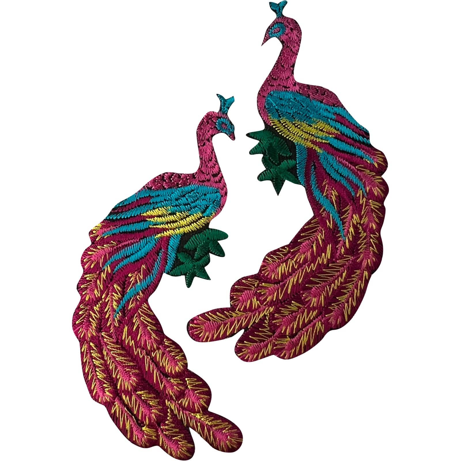 Pair of Peacock Patches Iron Sew On Clothes Bag Jacket Coat Embroidered Badges