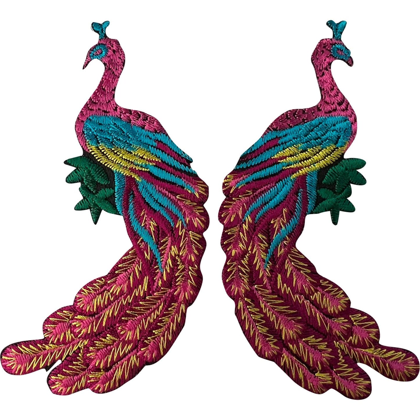 Pair of Peacock Patches Iron Sew On Clothes Bag Jacket Coat Embroidered Badges
