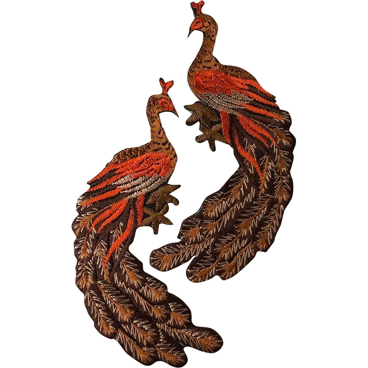 Pair of Peacock Patches Iron Sew On Clothes Bag Jeans Jacket Embroidered Badges