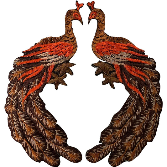 Pair of Peacock Patches Iron Sew On Clothes Bag Jeans Jacket Embroidered Badges