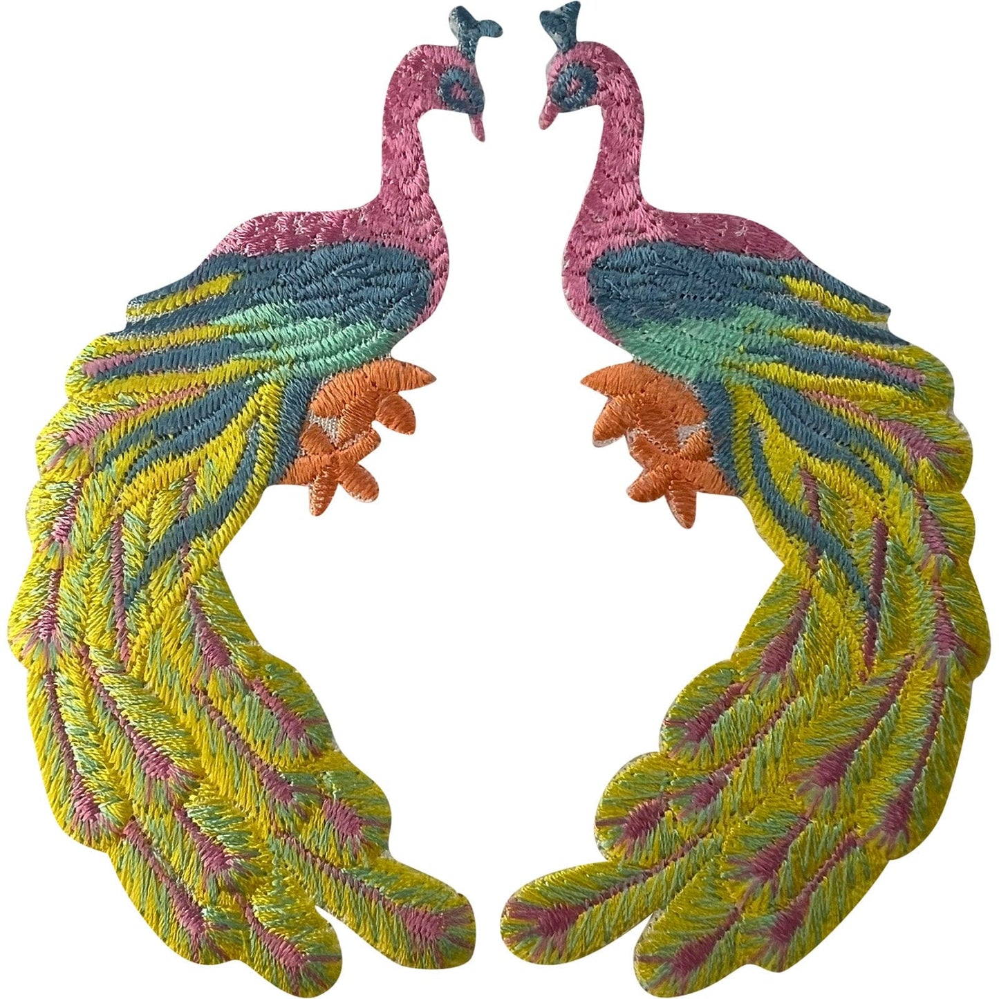 Pair of Peacock Patches Iron Sew On Clothes Bag Skirts Shirts Embroidered Badges