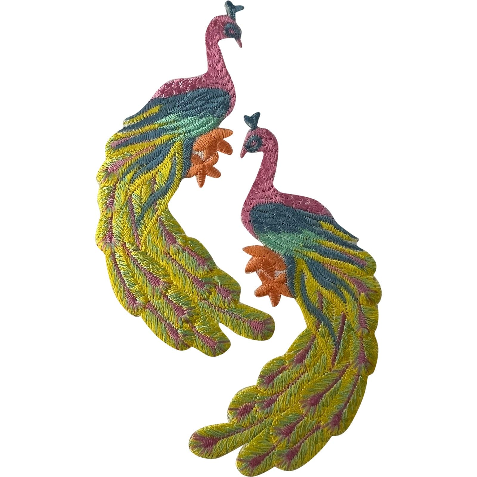 Pair of Peacock Patches Iron Sew On Clothes Bag Skirts Shirts Embroidered Badges