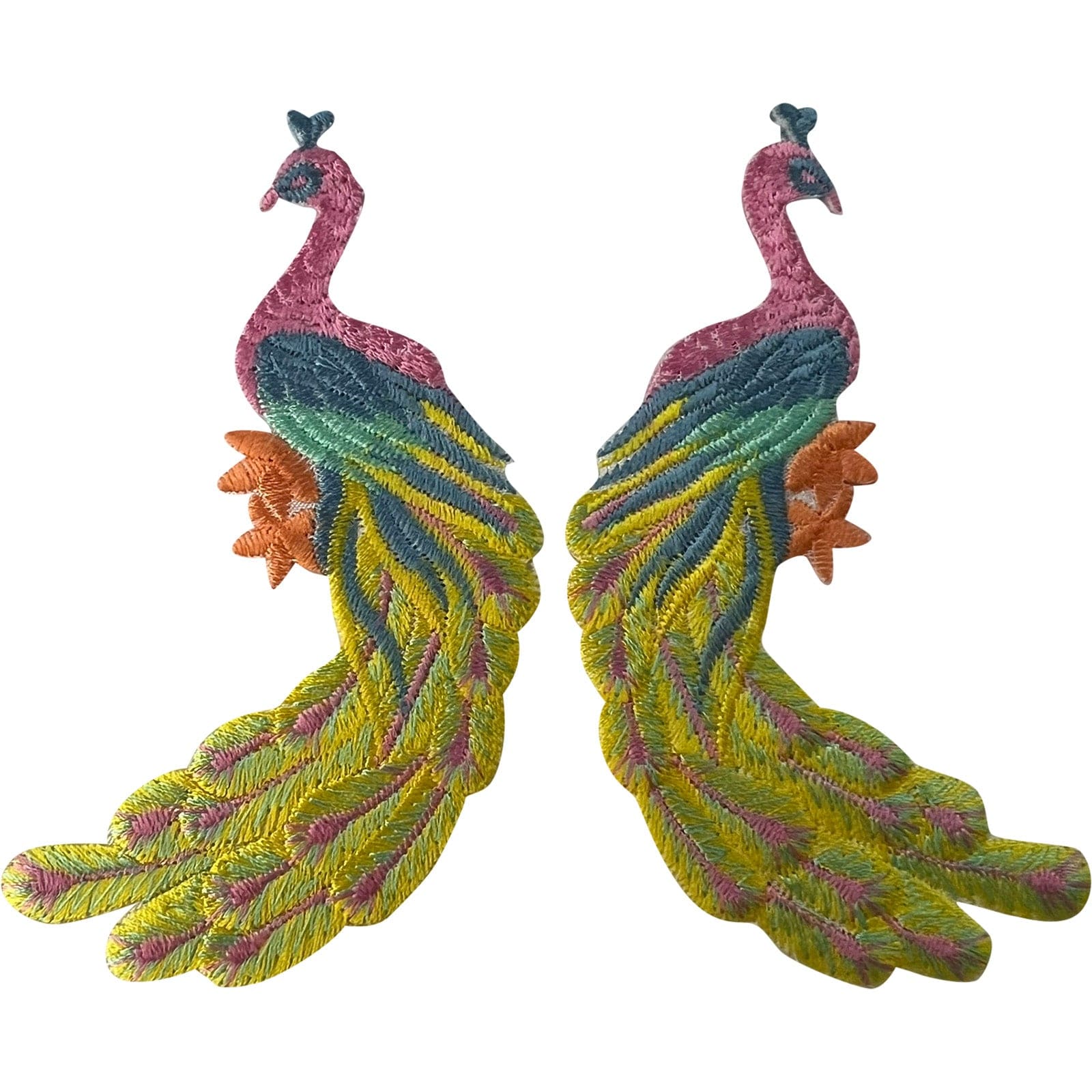 Pair of Peacock Patches Iron Sew On Clothes Bag Skirts Shirts Embroidered Badges