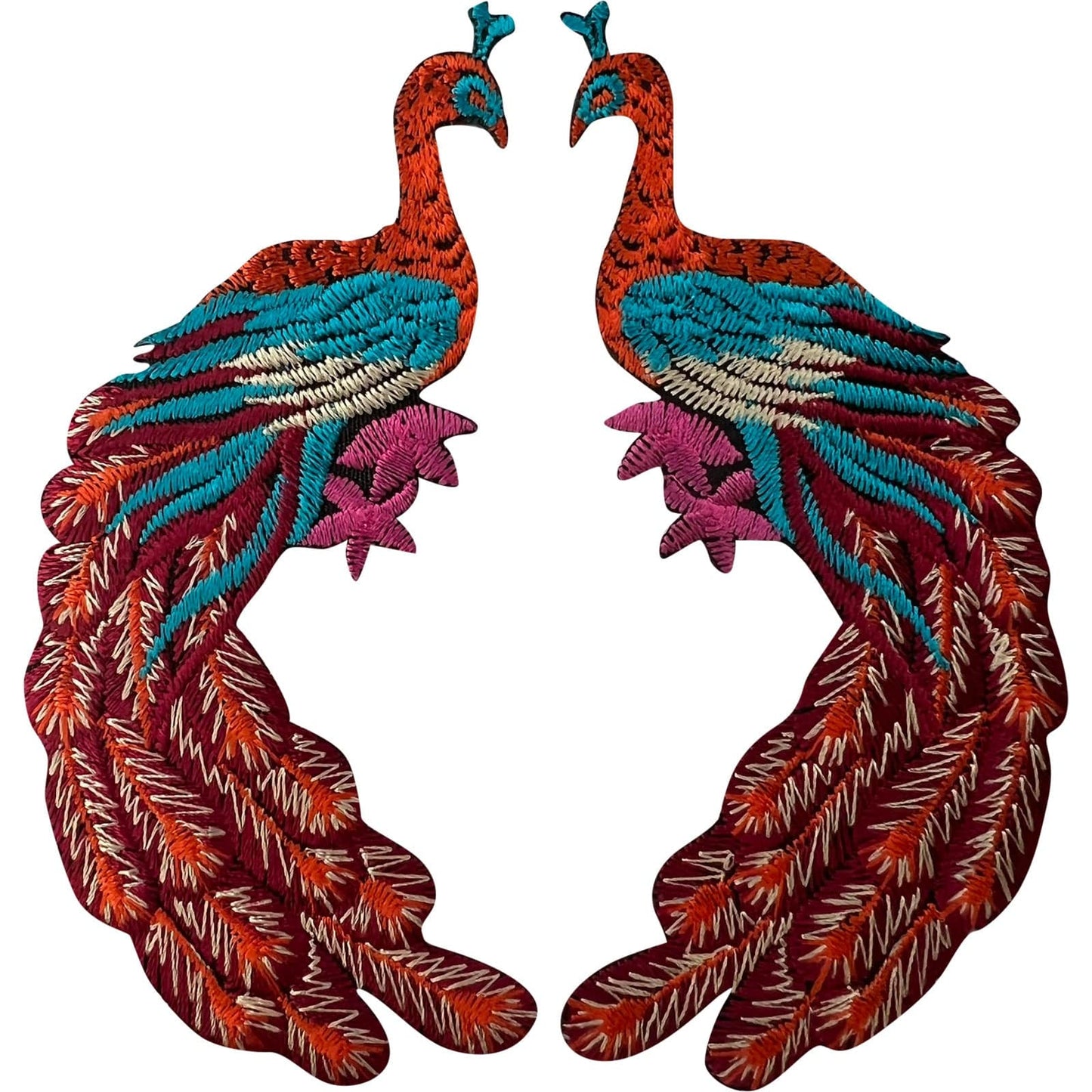 Pair of Peacock Patches Iron Sew On Clothes Bag T Shirts Tops Embroidered Badges