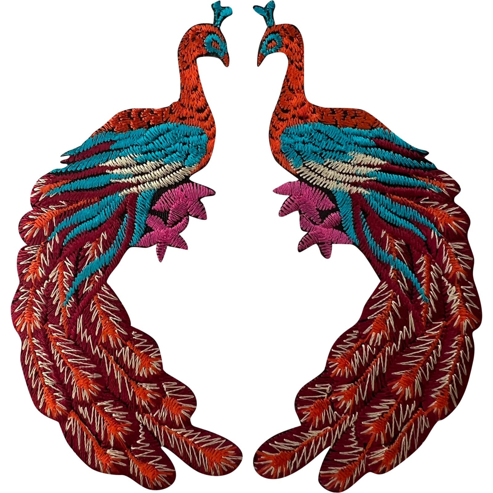 Pair of Peacock Patches Iron Sew On Clothes Bag T Shirts Tops Embroidered Badges