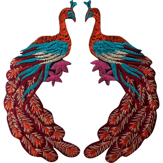 Pair of Peacock Patches Iron Sew On Clothes Bag T Shirts Tops Embroidered Badges