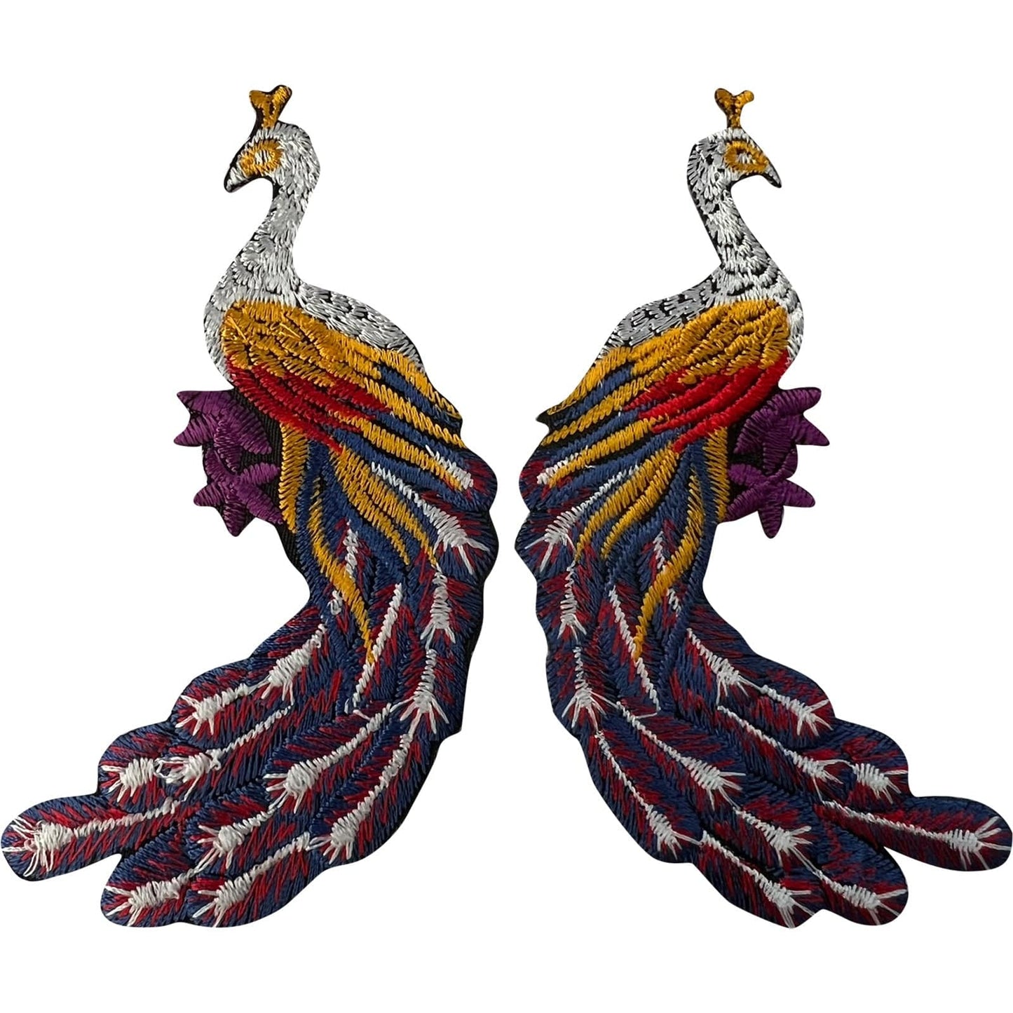 Pair of Peacock Patches Iron Sew On Clothes Bag Trousers Craft Embroidery Badges
