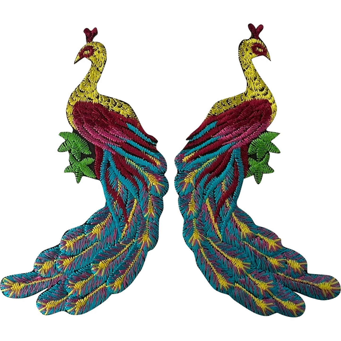 Pair of Peacock Patches Iron Sew On Clothes Bag Trousers Tops Embroidered Badges