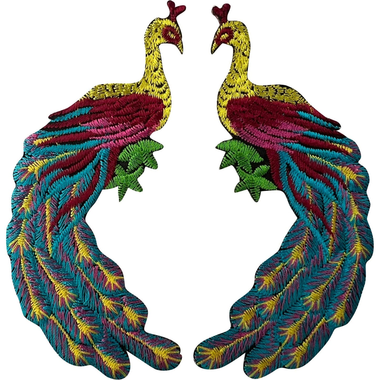 Pair of Peacock Patches Iron Sew On Clothes Bag Trousers Tops Embroidered Badges