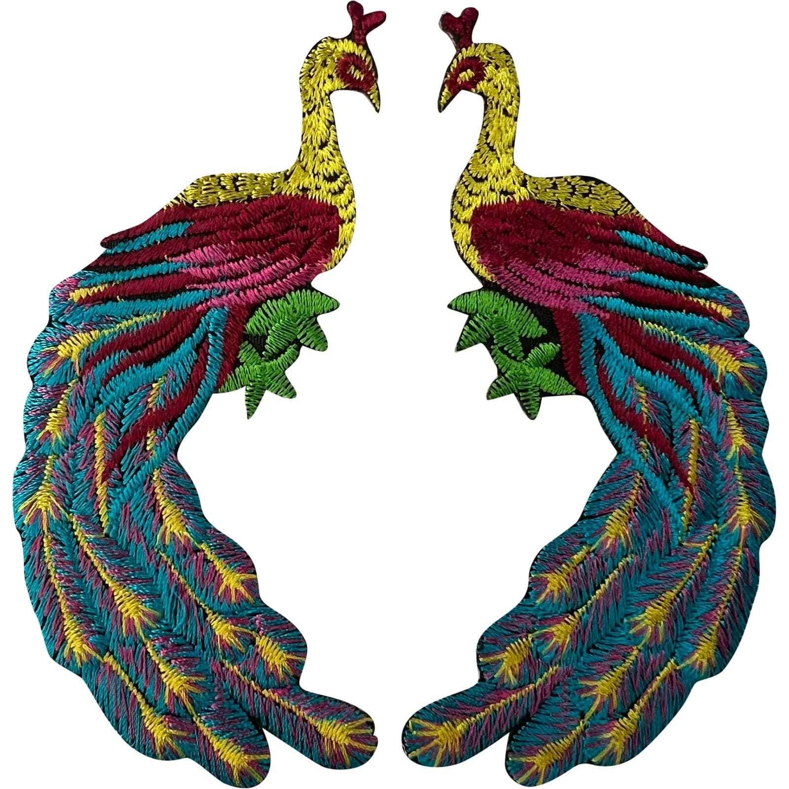 Pair of Peacock Patches Iron Sew On Clothes Bag Trousers Tops Embroidered Badges