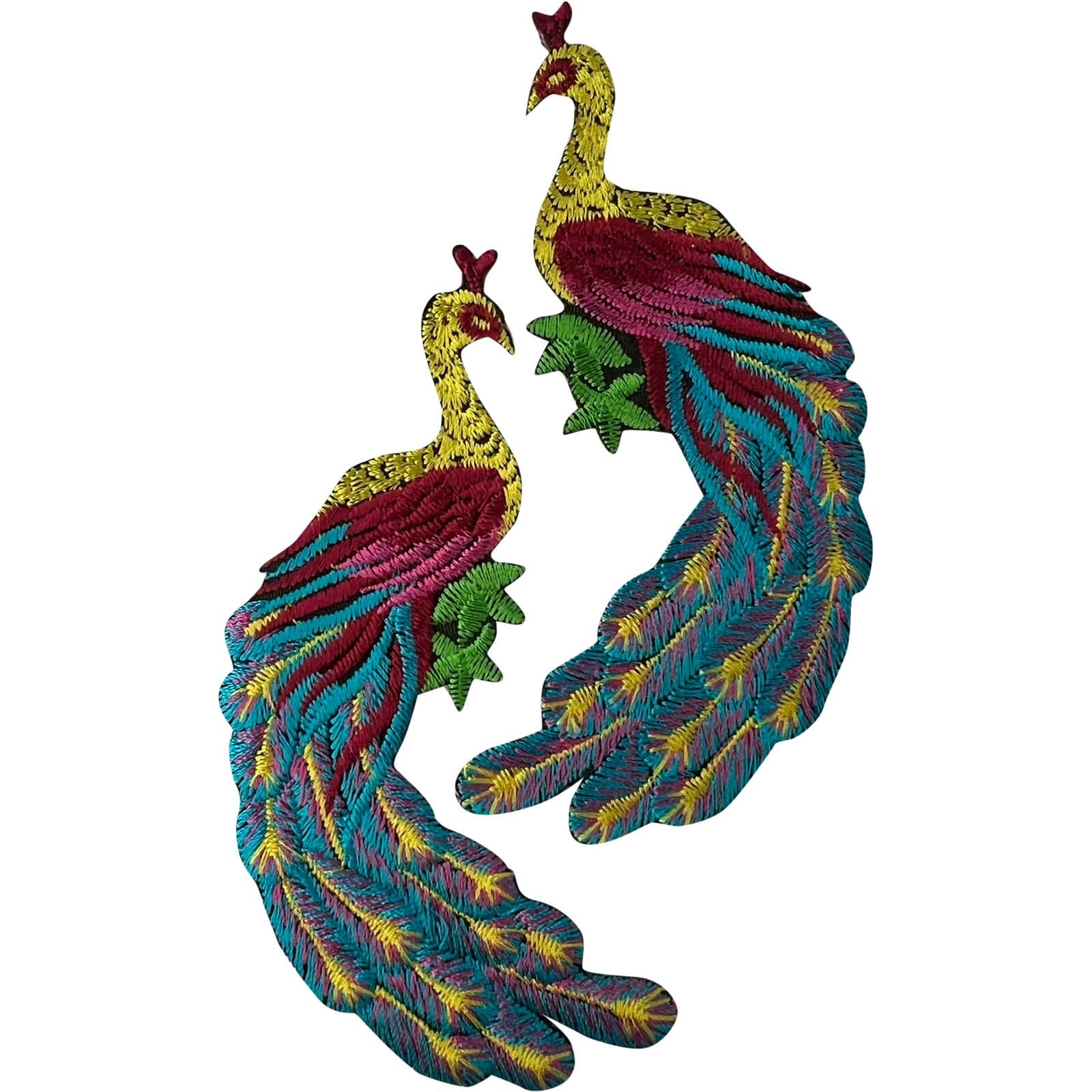 Pair of Peacock Patches Iron Sew On Clothes Bag Trousers Tops Embroidered Badges