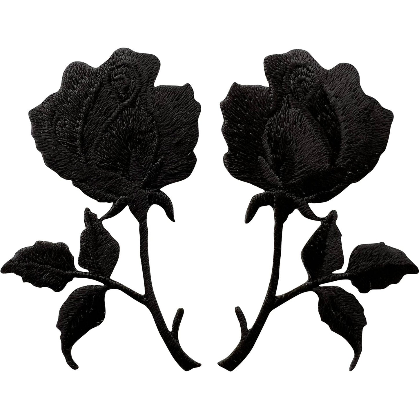 Pair of Symmetrical Mirror Image Floral Black Rose Patches Iron Sew On Flowers