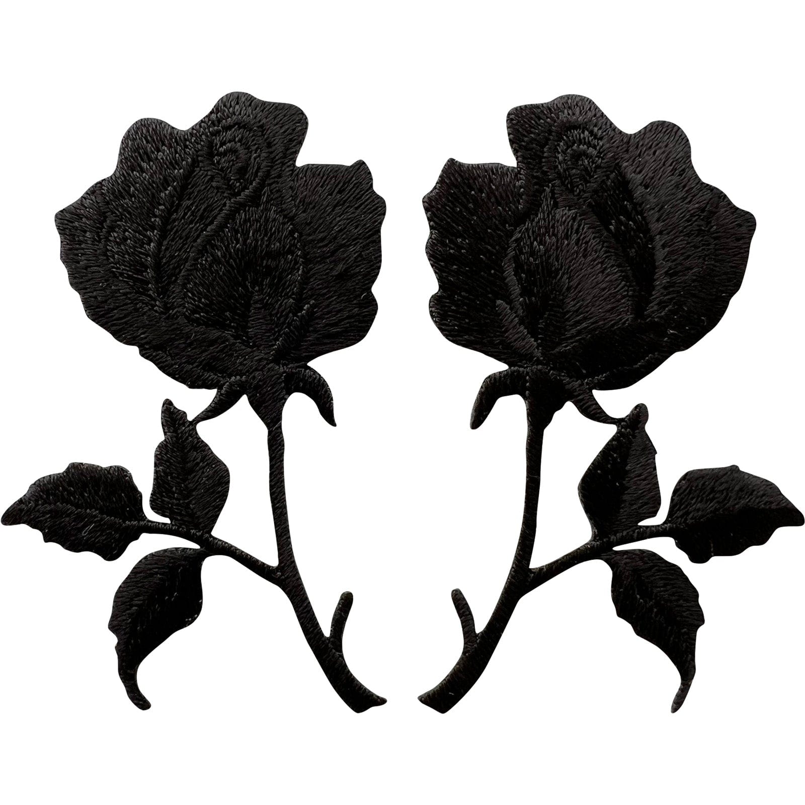 Pair of Symmetrical Mirror Image Floral Black Rose Patches Iron Sew On Flowers