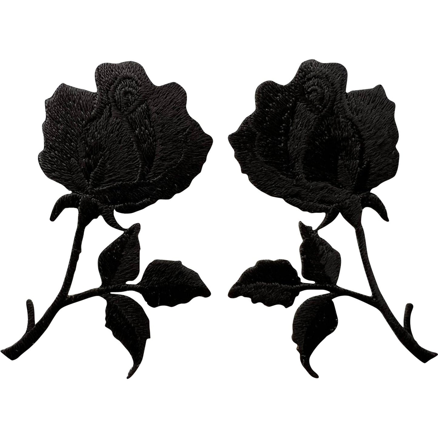 Pair of Symmetrical Mirror Image Floral Black Rose Patches Iron Sew On Flowers